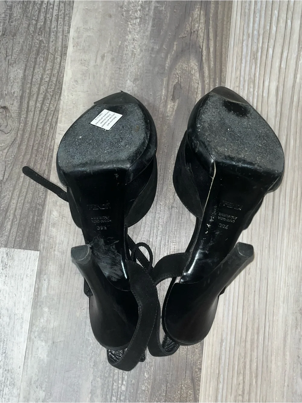 Fendi Black Suede Platform Ankle-Strap Stilettos